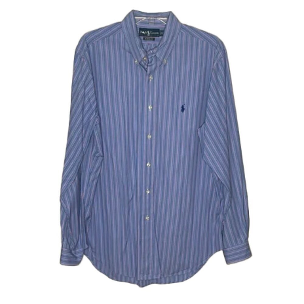 🆕 RALPH LAUREN Polo Men's Blue Striped Shirt Size 16.5